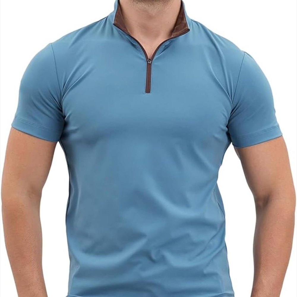 Fioboc Blue Smoothblend Half Zip Mock Short Sleeve Polo